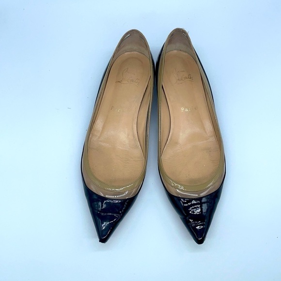 Christian Louboutin Black Beige Patent leather Paulina pointed toe flats 37 - Picture 1 of 9